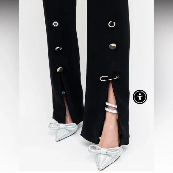 NEW Torn Ronny Kobo Sage Split Split Front Straight Wide Leg Pant Pin buttons S